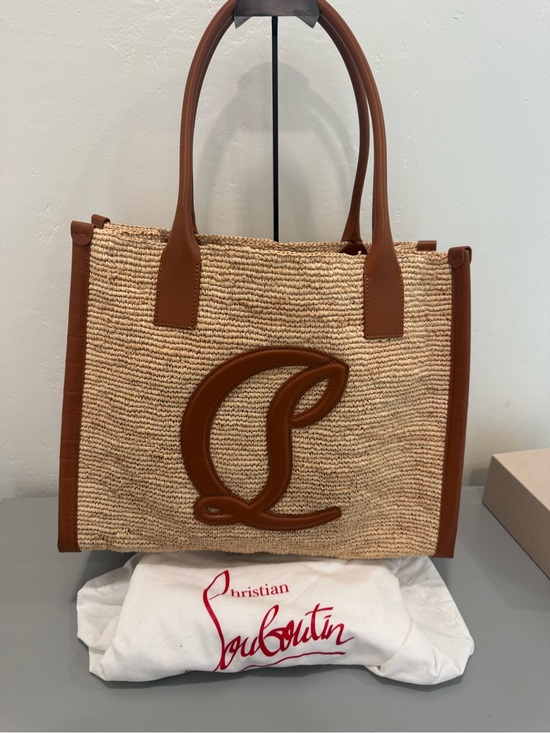 Christian Louboutin Handbags - Christian Louboutin By my side Tan Raffia Tote with pouch